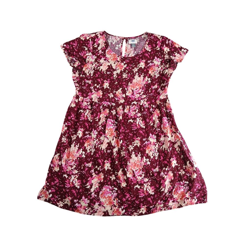 Old Navy Dress Women Medium Red Pink Floral Summer Fall Knee Length Stretch